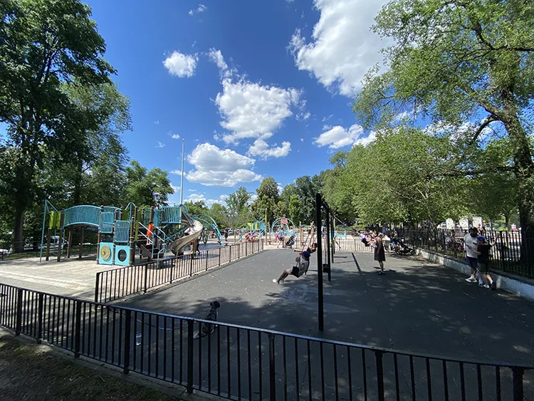 the shade is at the edges of the playground