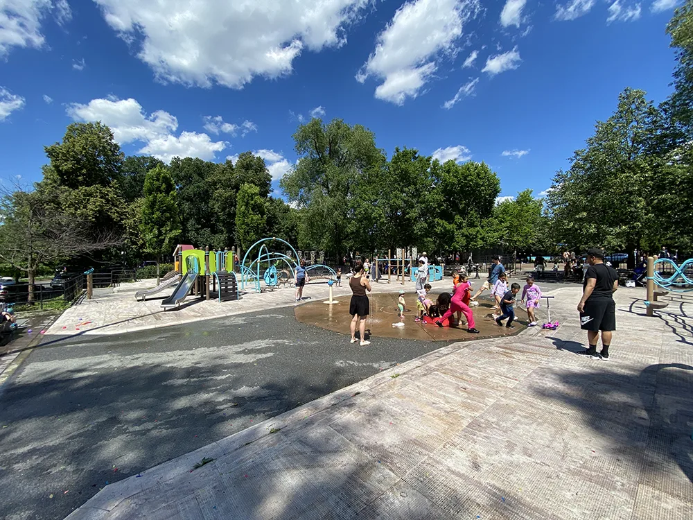 the water feature at javits playground in hudson heights sits front and center