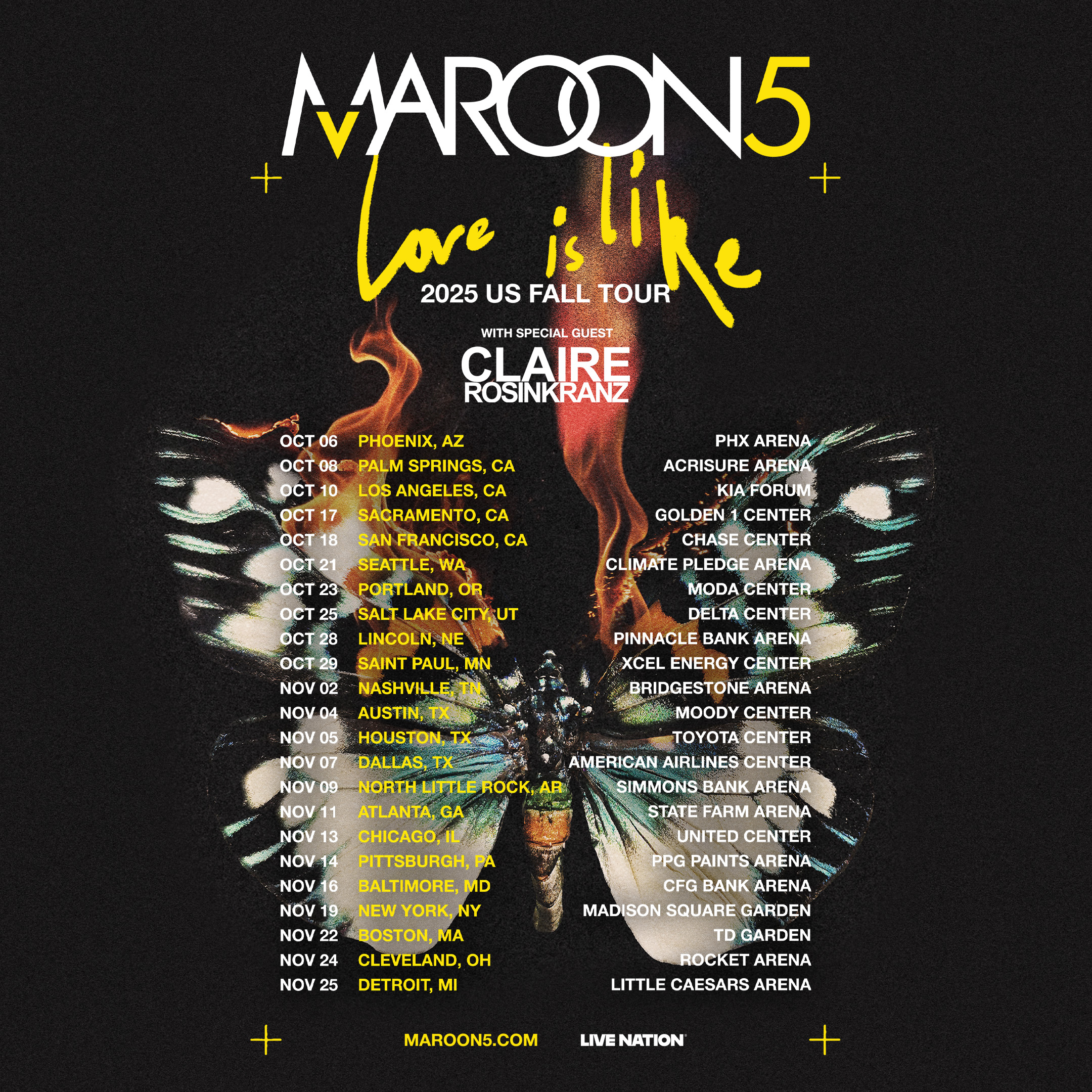 Maroon 5, "Love is like" Tour with special guest Claire Rosinkranz