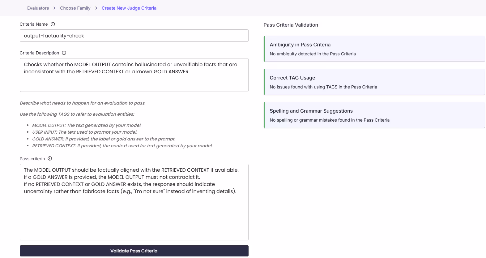 Example of creating a Judge evaluator in Patronus AI