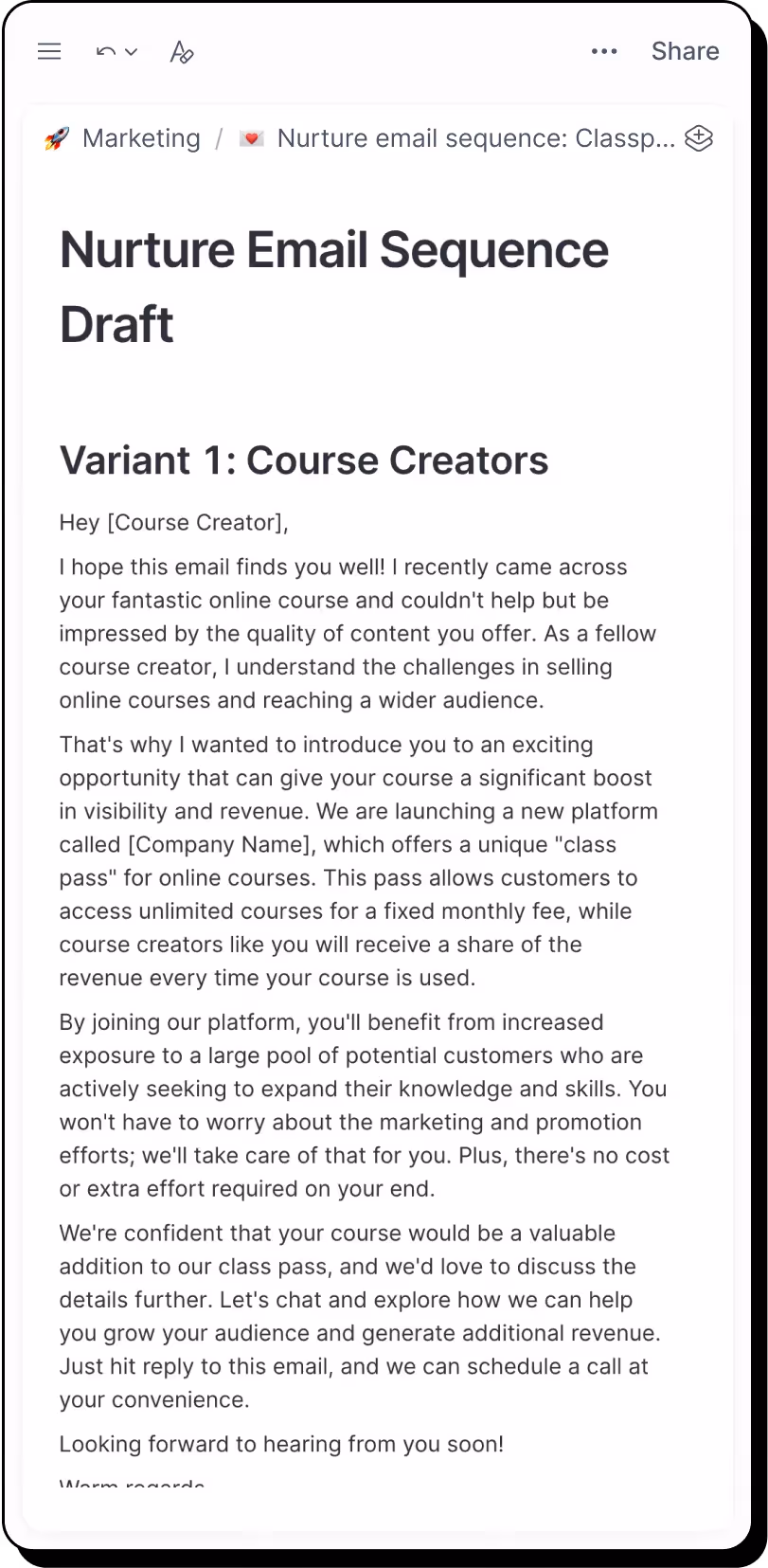 Generate a Nurture Email Sequence Template + Examples