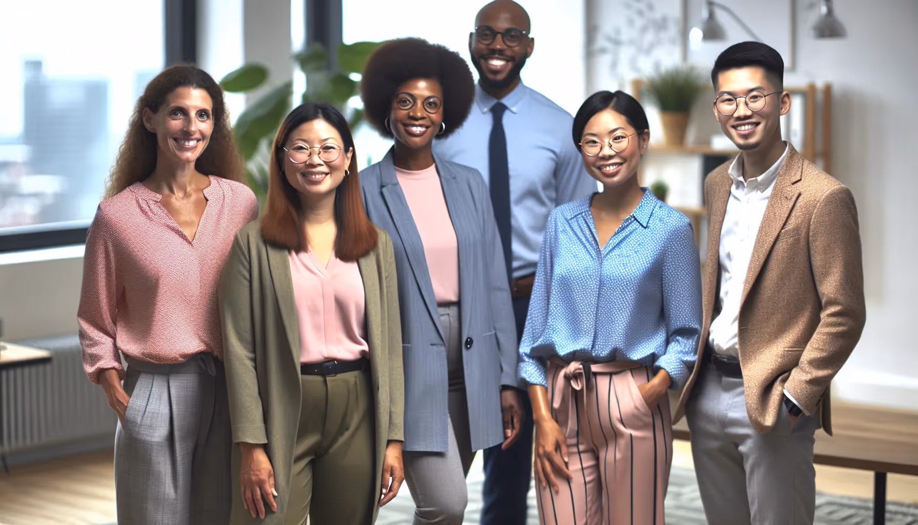 A team photo with diverse members smiling