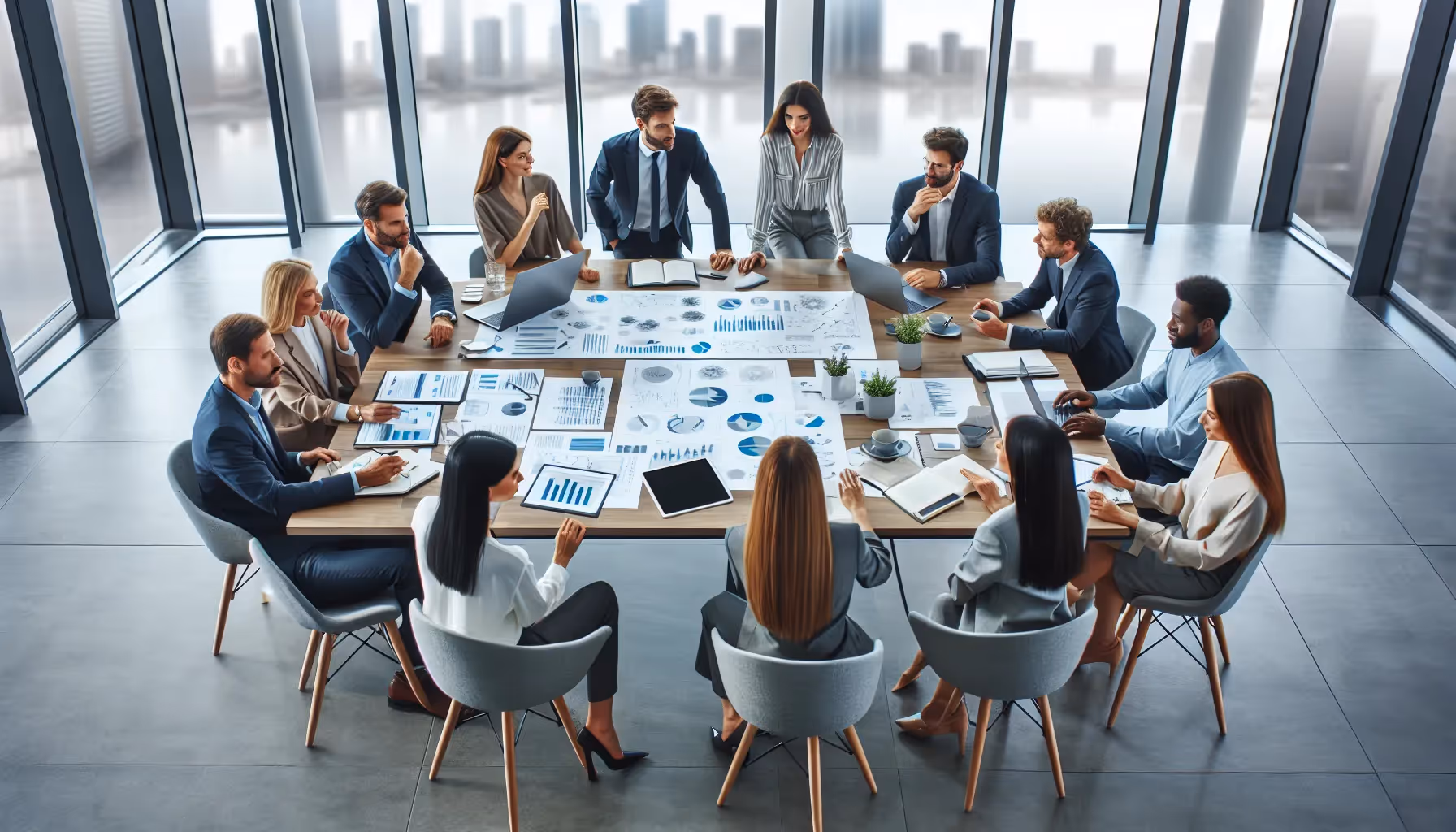 A team of people in a meeting discussing company culture