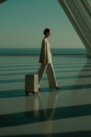 Persona caminando con maleta en aeropuerto