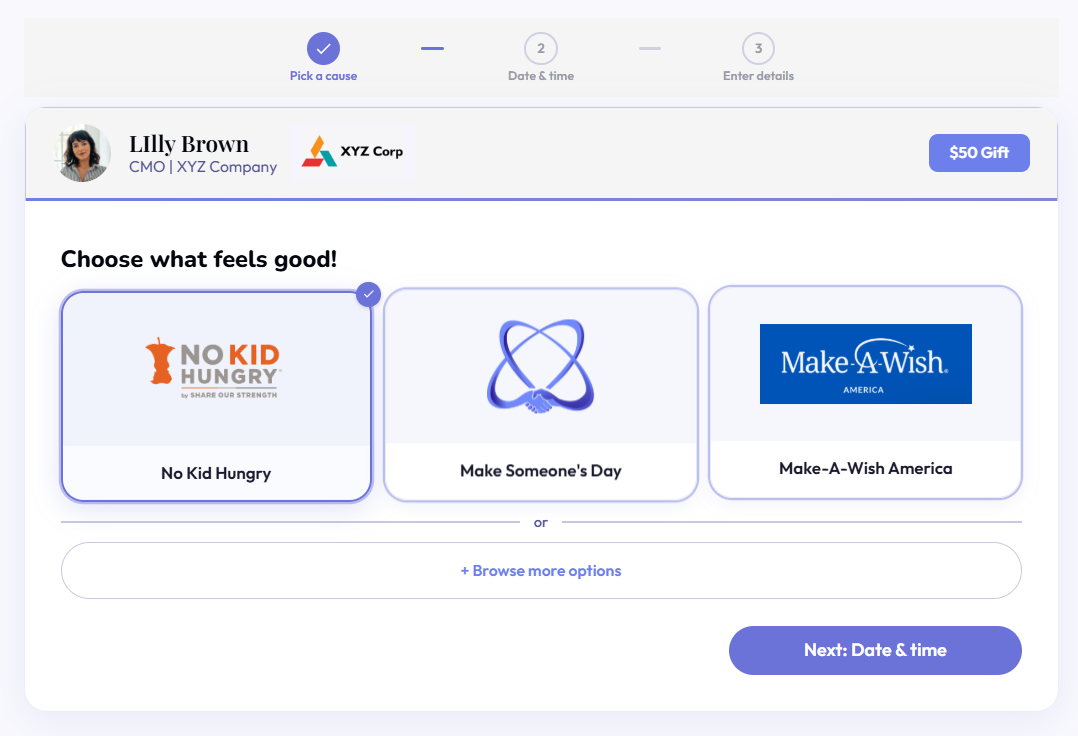 Illustration of charitable corporate gifting platform helping sales teams book meetings