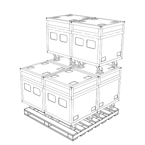Storage Icon
Schematic style drawing of a pallet with 6 stacked road cases.