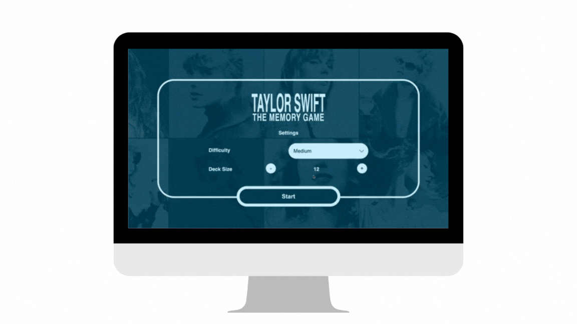 Demo GIF of Taylor Swift themed memory game