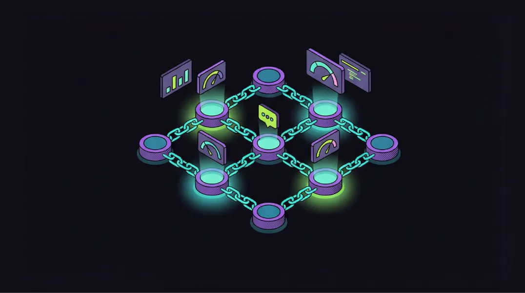Isometric network diagram showing backlink connections and authority scores for competitor profile audit.