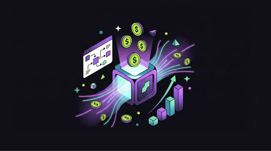 Isometric illustration of enterprise SEO revenue attribution dashboard connecting search performance to financial outcomes.