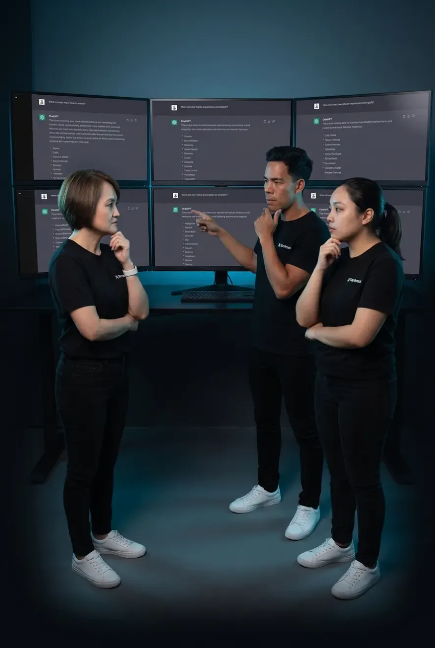 Rankmax ChatGPT SEO agency team reviewing AI search visibility gaps across ChatGPT and AI Overviews.