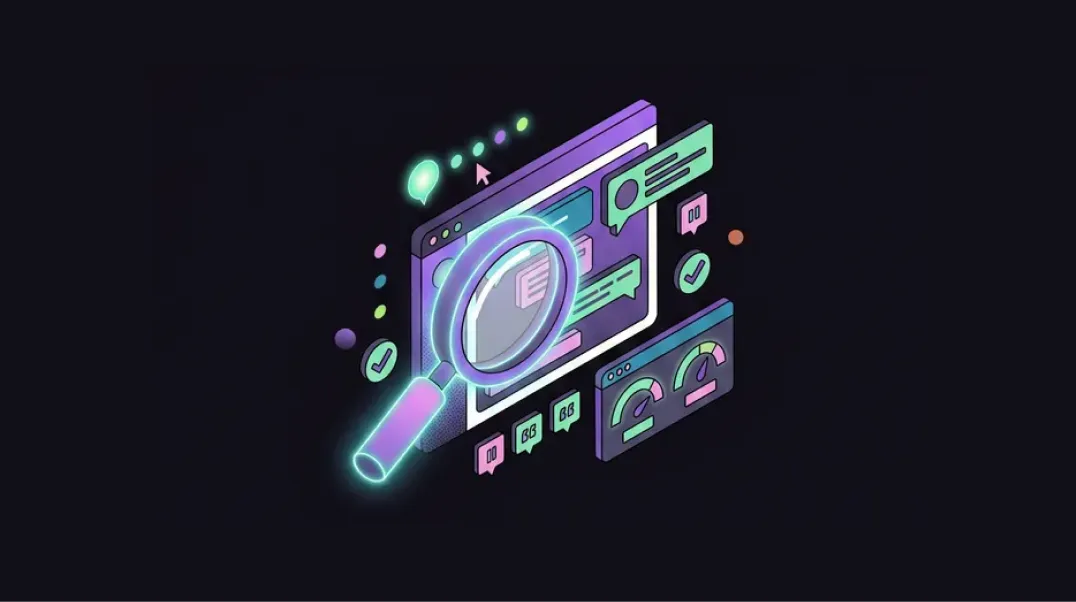 Isometric graphic showing a ChatGPT SEO agency visibility audit scanning AI-generated answers for citations.