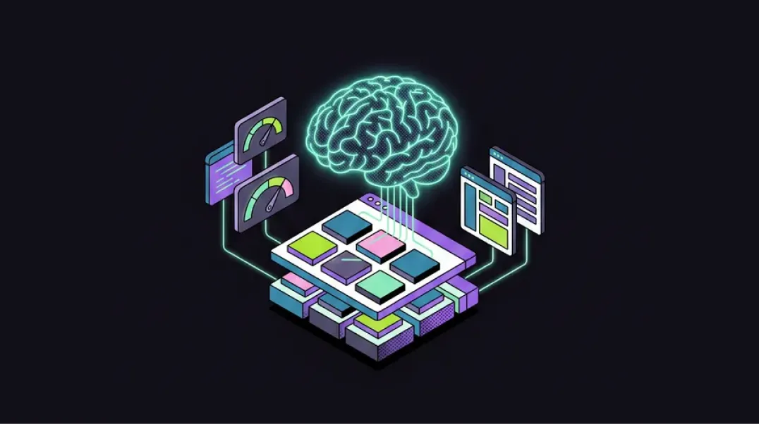 Isometric graphic showing ChatGPT SEO agency technical optimisation with schema and AI-ready site structure.