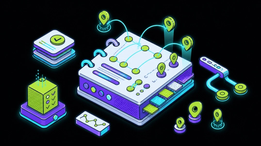 Isometric graphic of ChatGPT SEO agency keyword research mapping AI prompts and content clusters. 