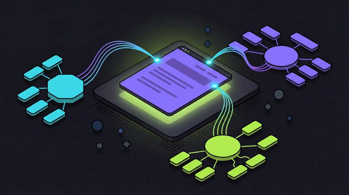 Isometric illustration showing keyword clusters as interconnected groups of related search terms organised around central topics.