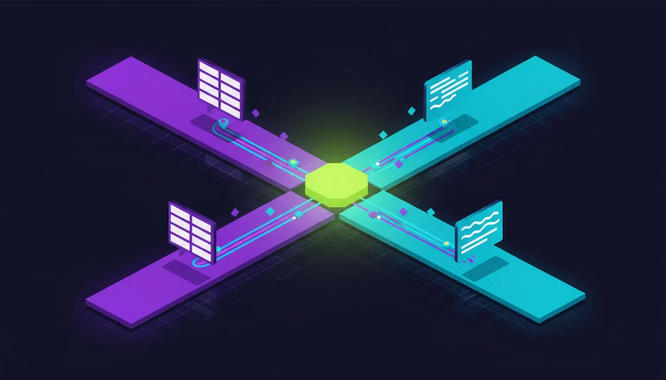 Isometric illustration showing AI Overviews and AI Mode as two parallel SEO citation pathways converging on a brand authority node.