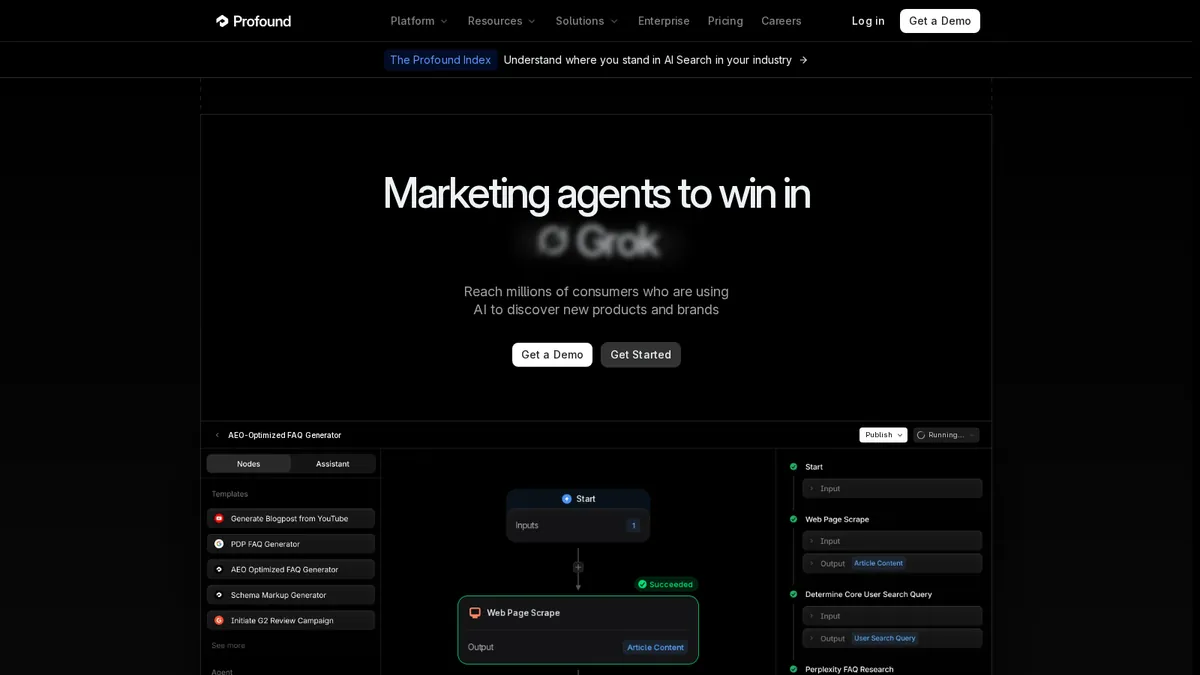 Profound homepage showing its enterprise-grade AI visibility platform
