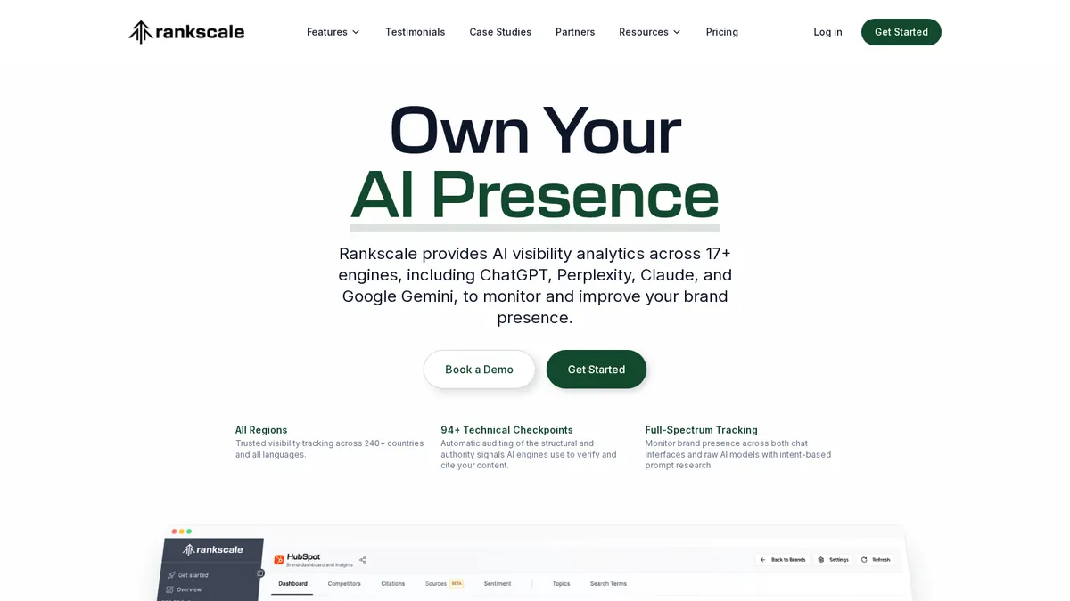 Rankscale AI homepage showing its budget AI rank tracking