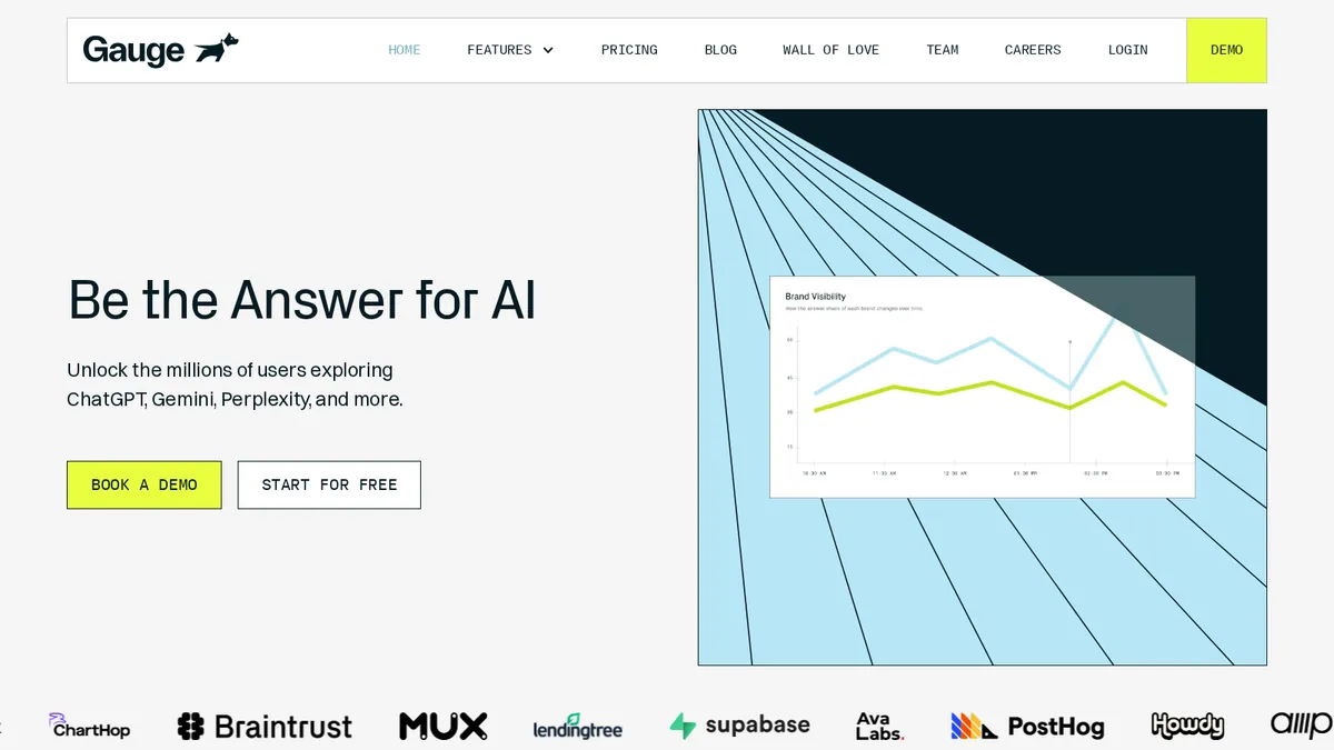 Gauge homepage showing its free instant AI visibility check
