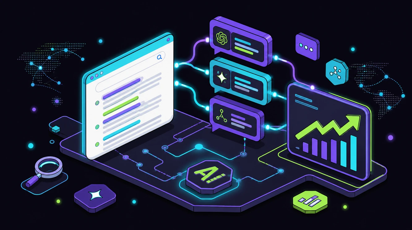Isometric dual-visibility scene linking search results, AI assistants and revenue growth