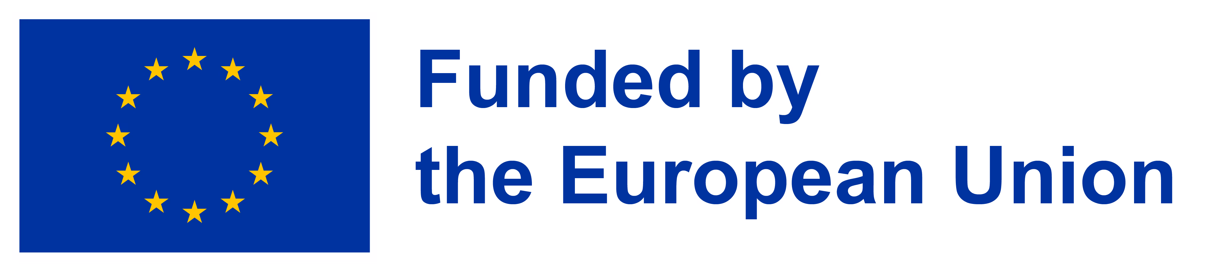 European Union flag with 12 yellow stars in a circle on blue background and text saying Funded by the European Union.