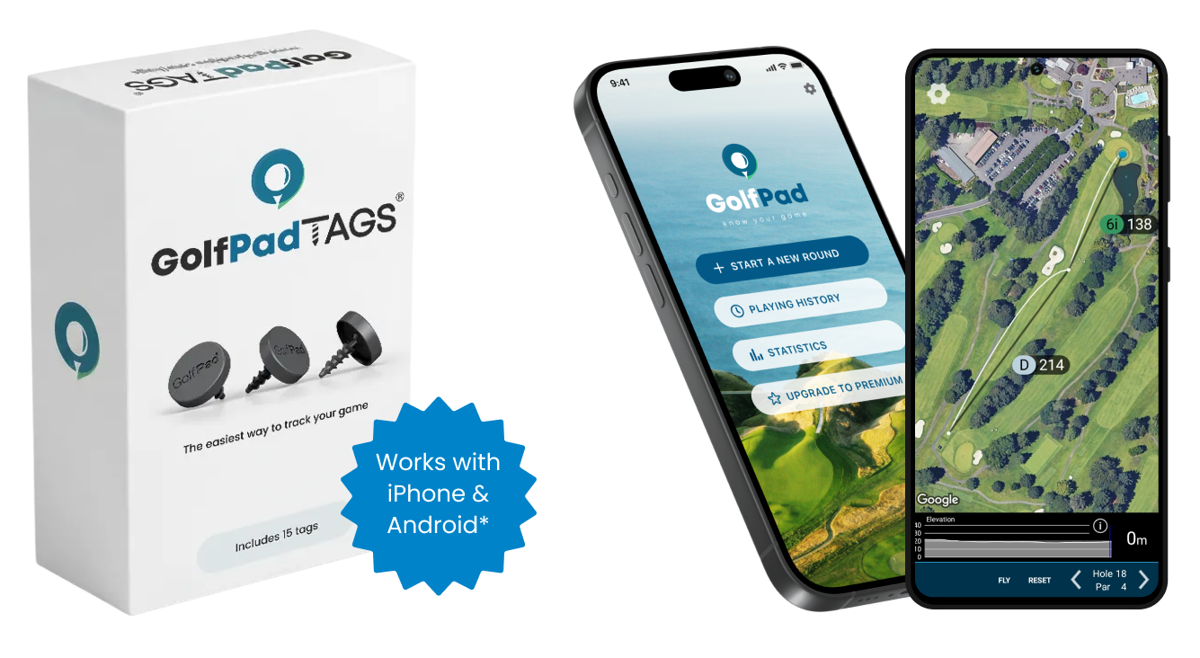 Golf Pad Tags automatically track scores, shot distances, dispersion, putting stats and more!