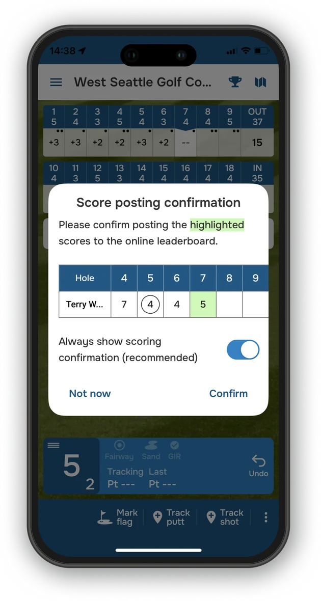 Score posting confirmation in the Golf Pad app