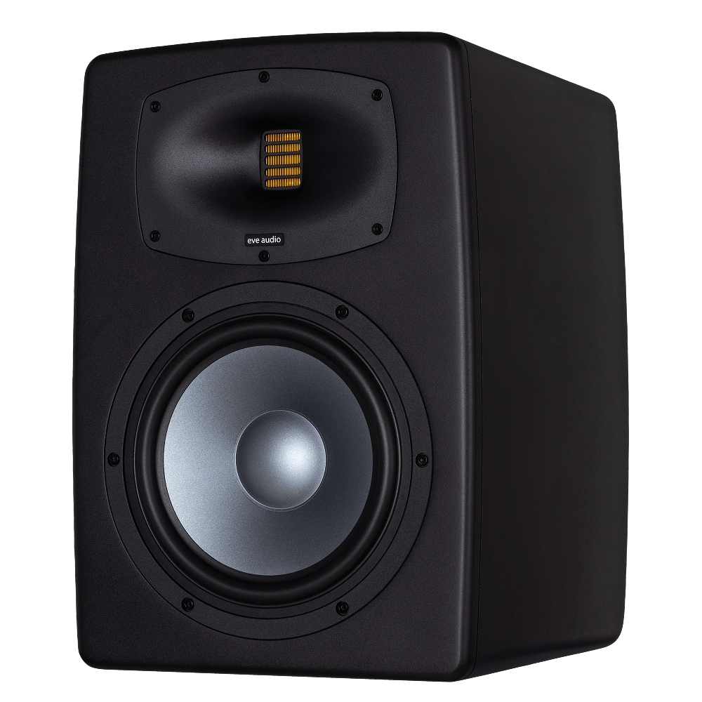 The EXO 28 studio monitor shown from a front side angle
