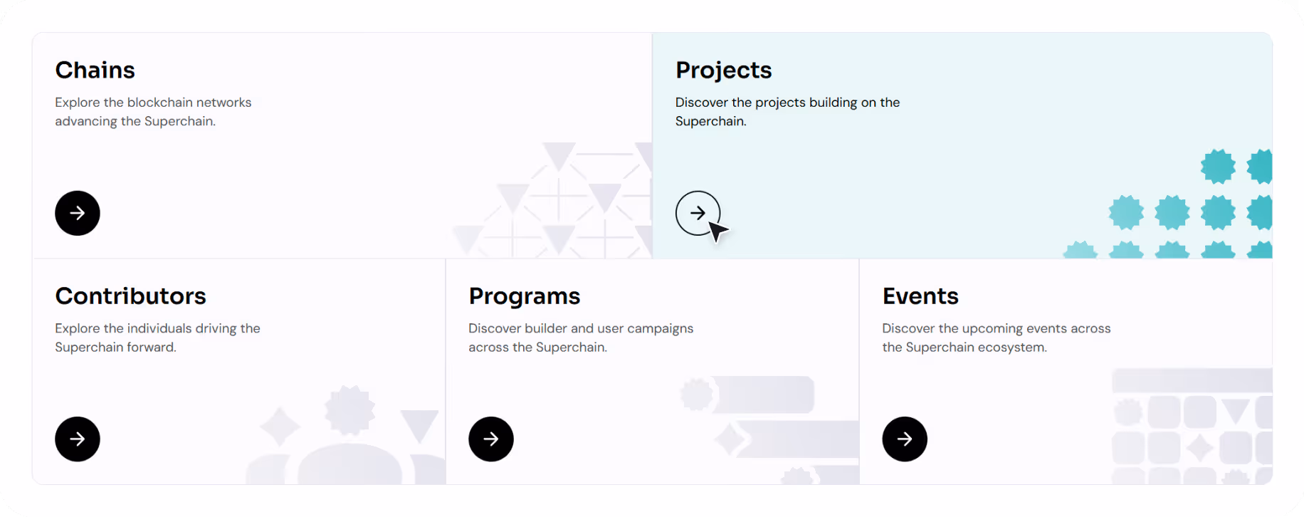 Feature cards section on the Superchain Eco website
