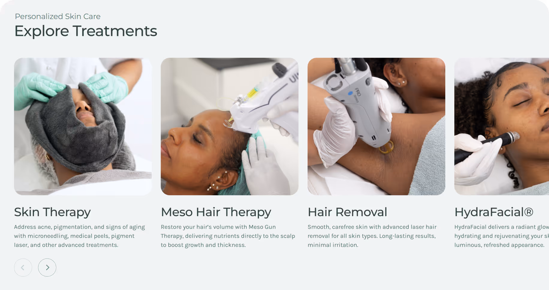 Carousel of available treatments on the Ella Clinics website