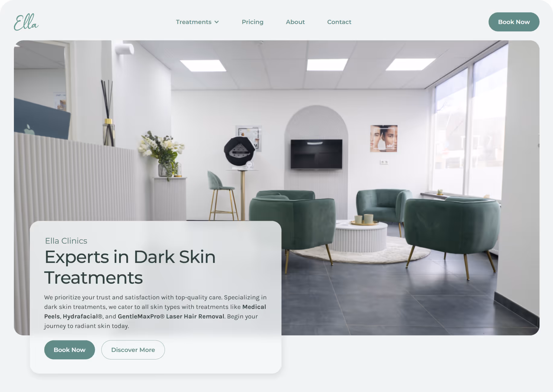 Hero section of the Ella Clinics website