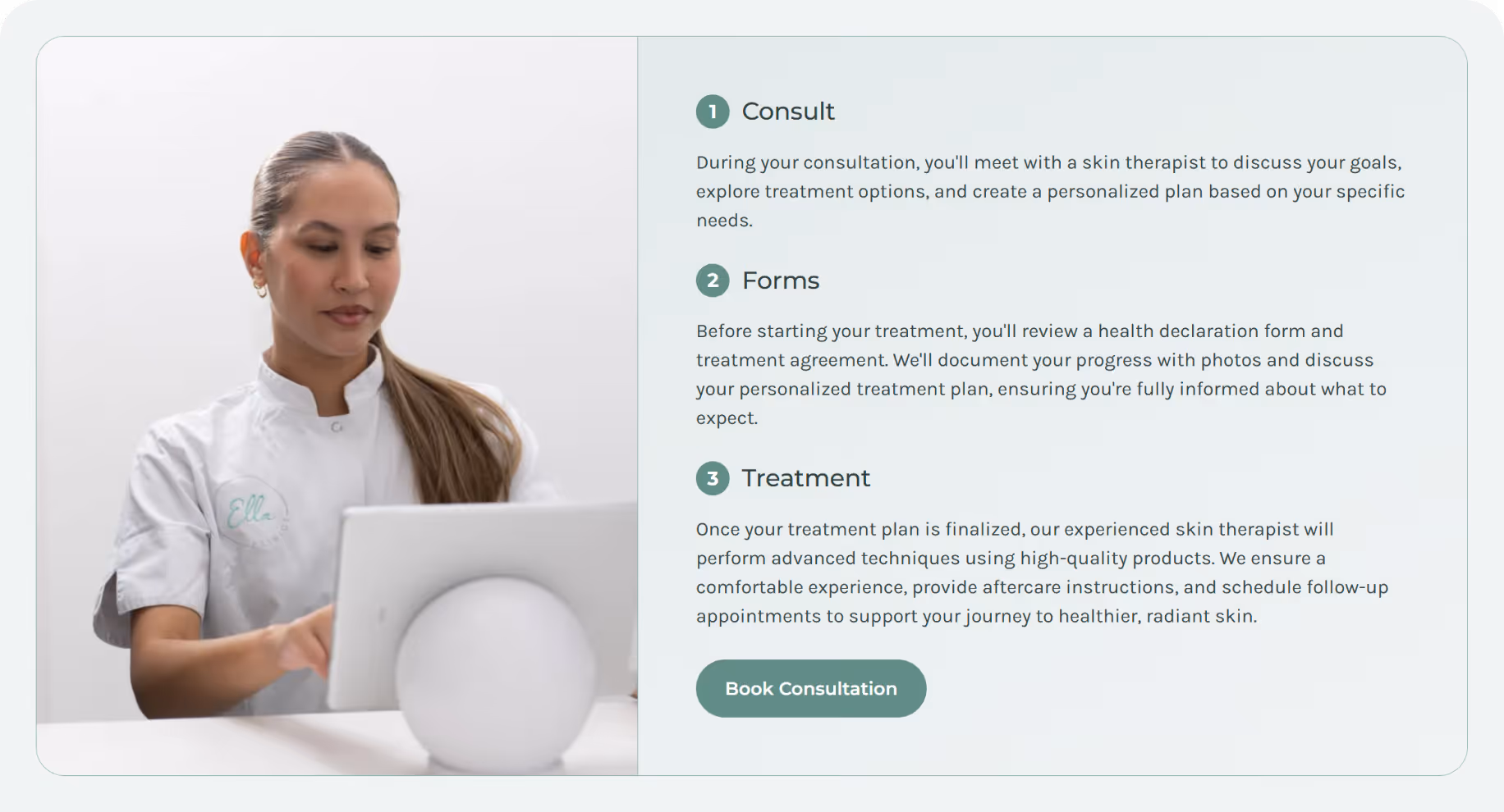 Call to action to book a consultation on the Ella Clinics website