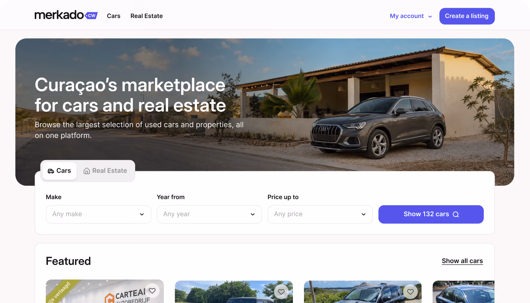Merkado Curaçao landing page hero