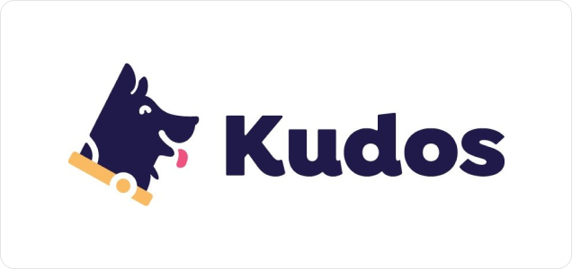 Logo of Kudos, featuring stylized text 'Kudos' in blue with a graphic of a dog.