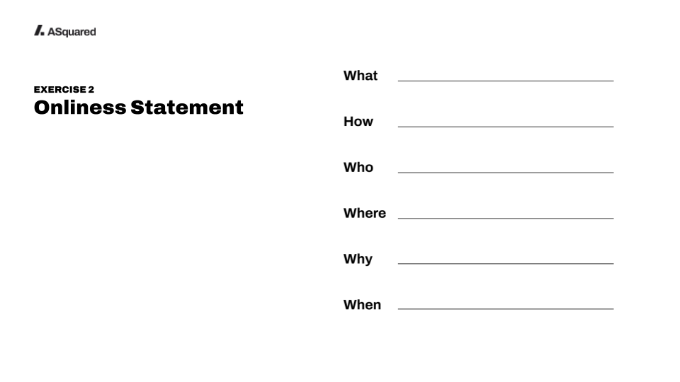 A visual of exercise 2: Onliness Statement.