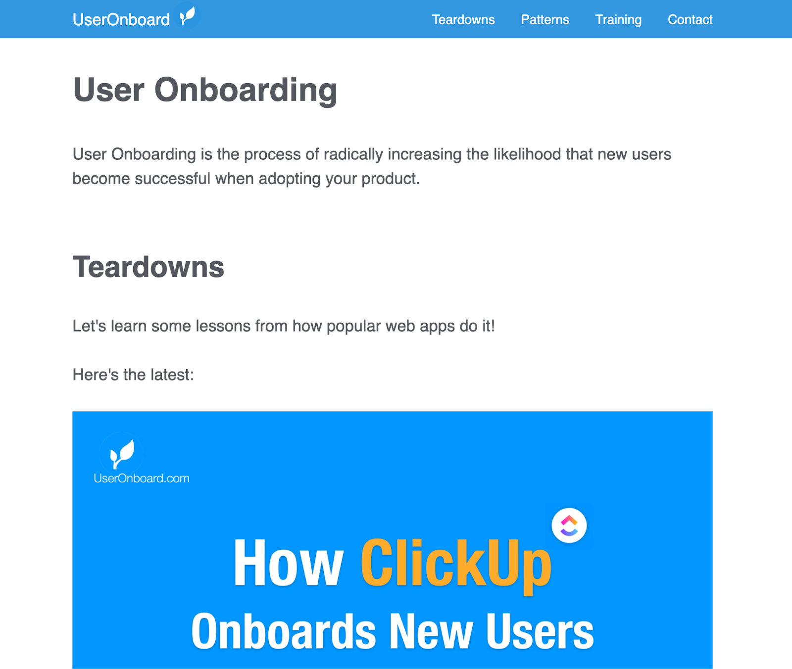 A screenshot of the site: User Onboarding