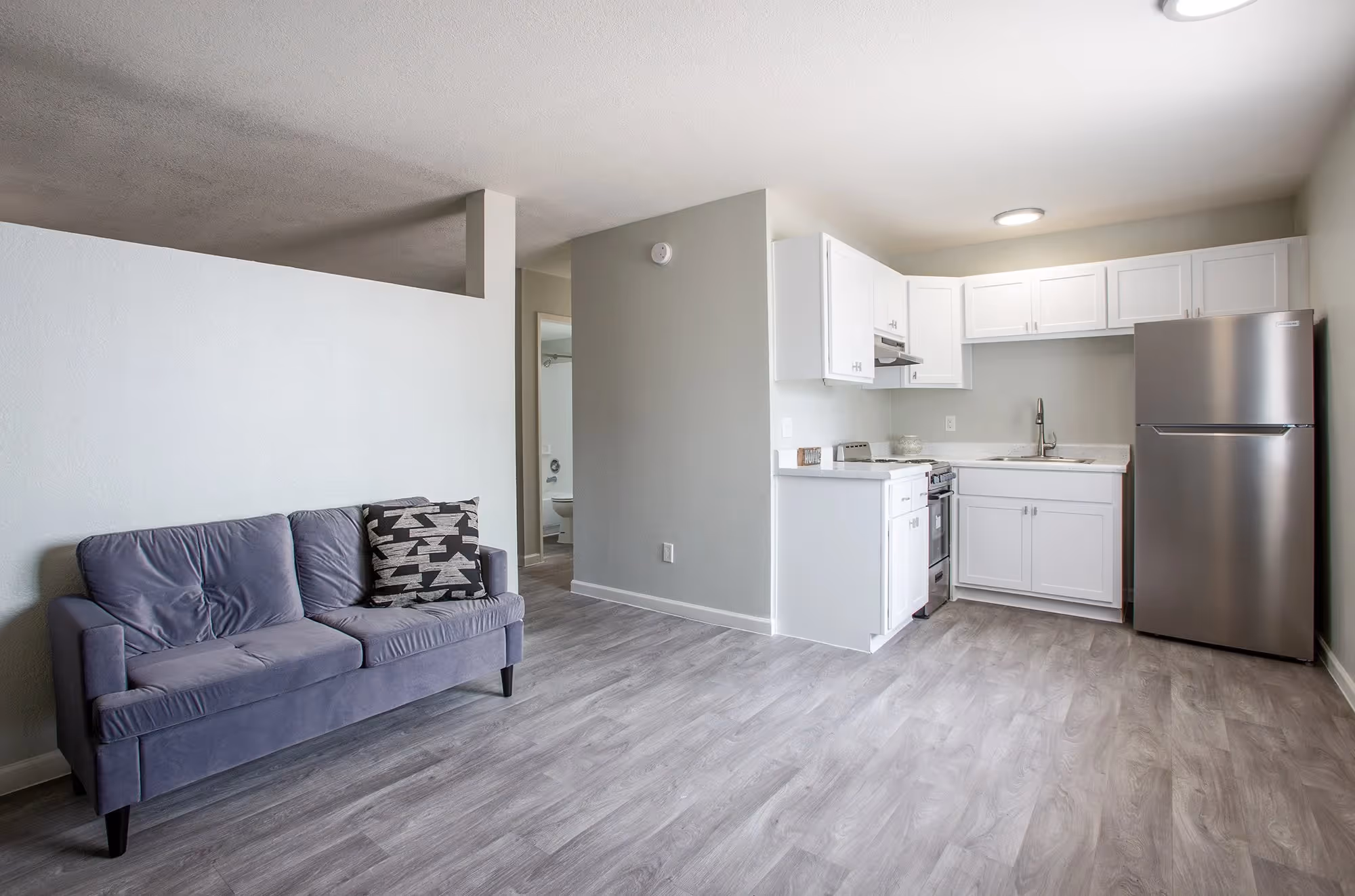 living area and kitchen