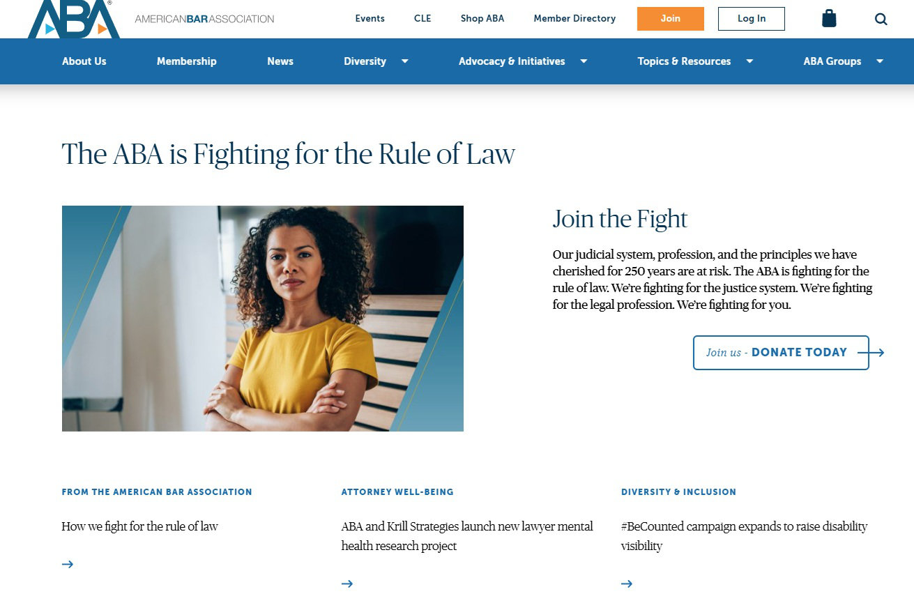 ABA website home page