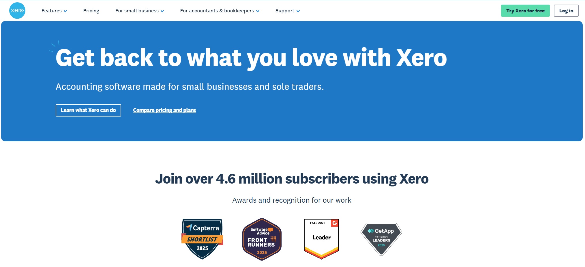 Xero homepage