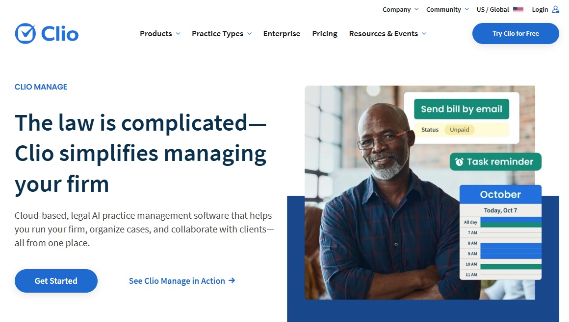 Clio Manage homepage