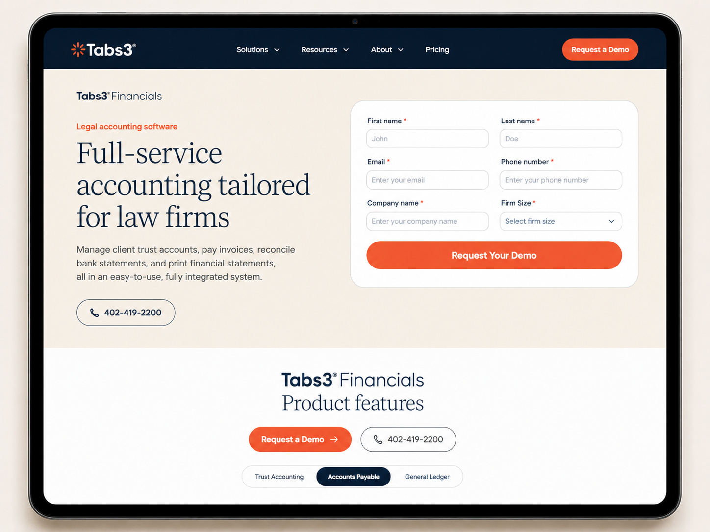 Tabs3 Financials legal accounting software homepage