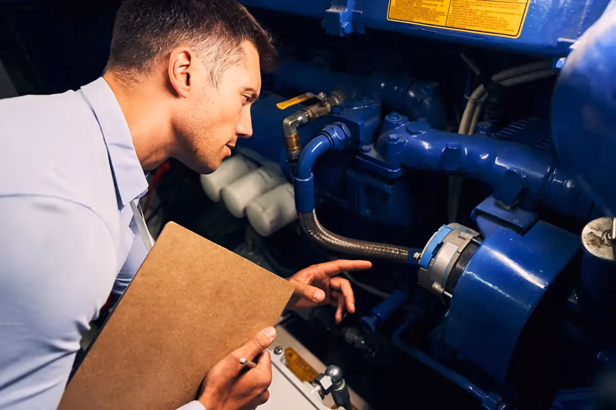 Mechanic performing generator repair services in Clearwater, Florida