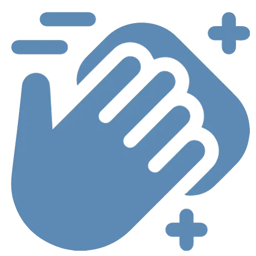 Icon of a hand wiping a surface with sparkles indicating cleanliness.