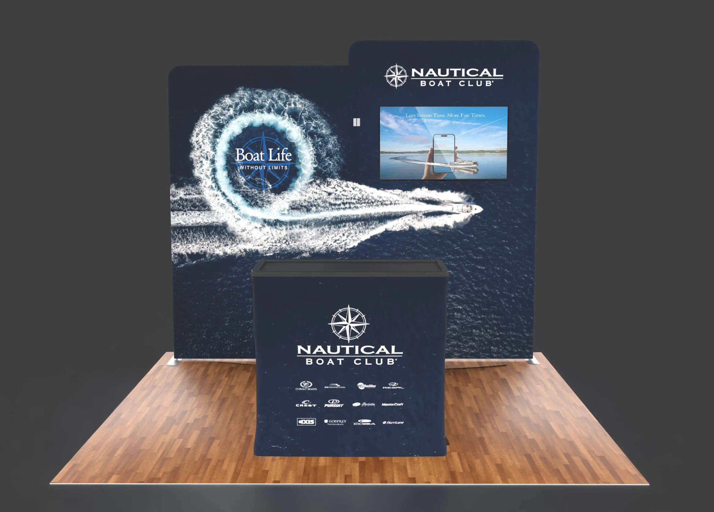 Open bow center console boat with dual engines driving in the beautiful teal salt water