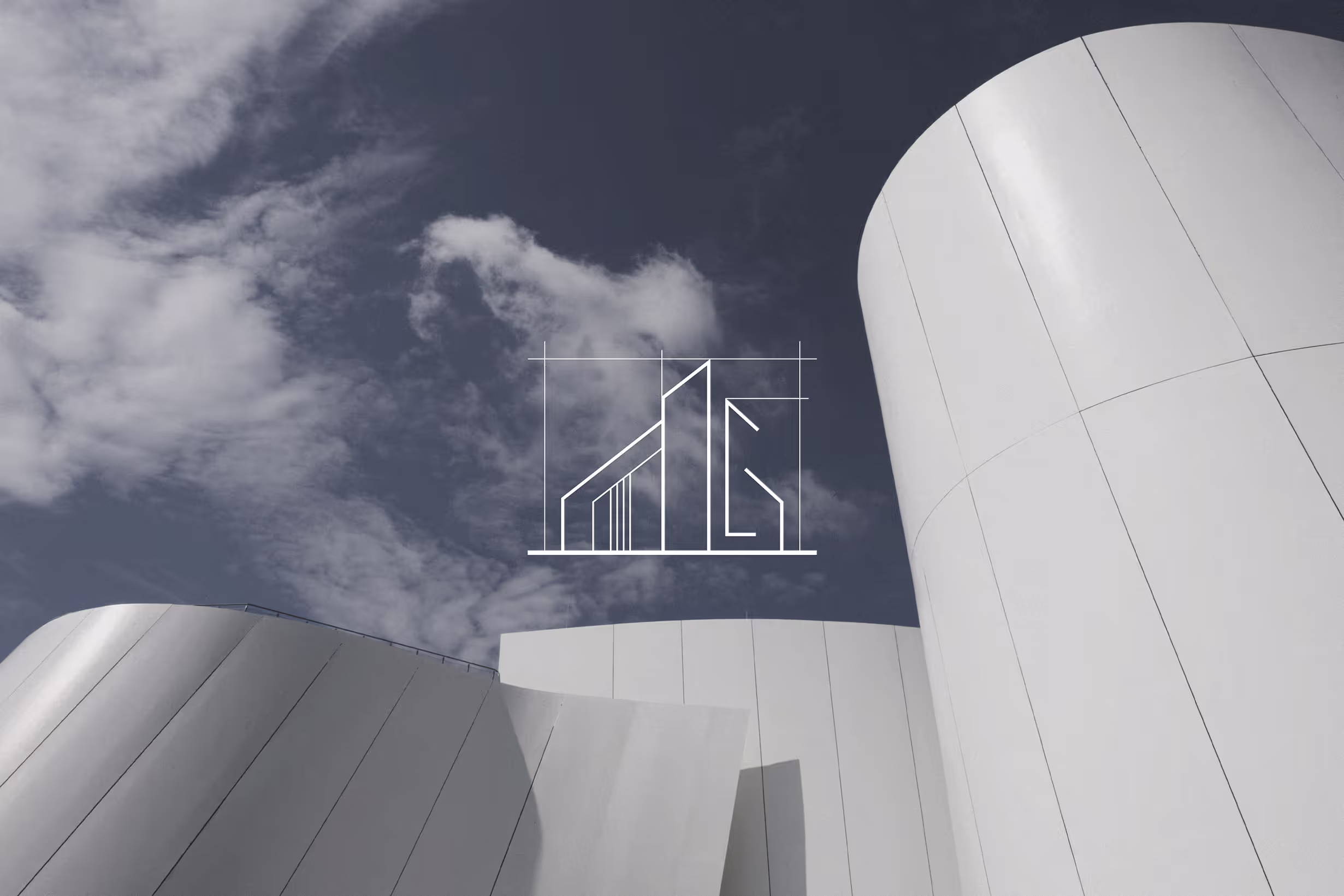 Icon logo on a background of a modern architecture. Minimalistic and modern.