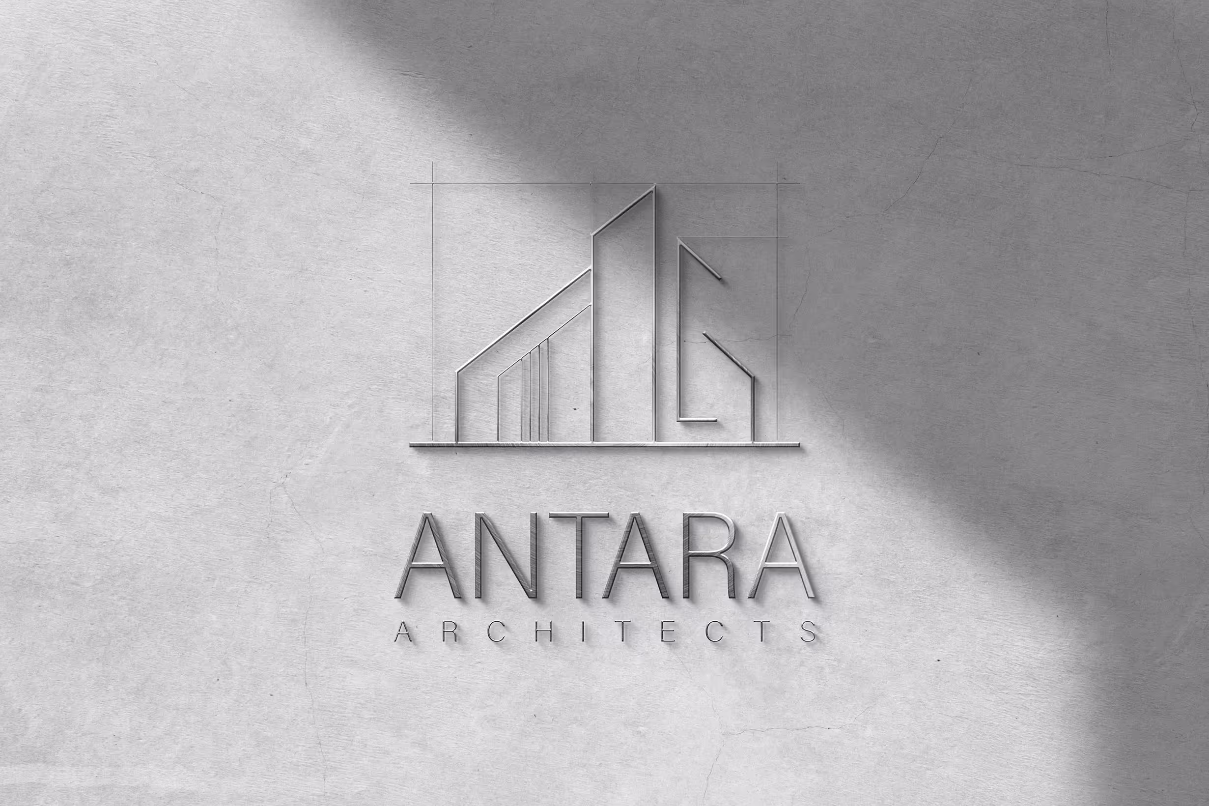 Logo for Antara mock up on a wall Minimalistic and modern.