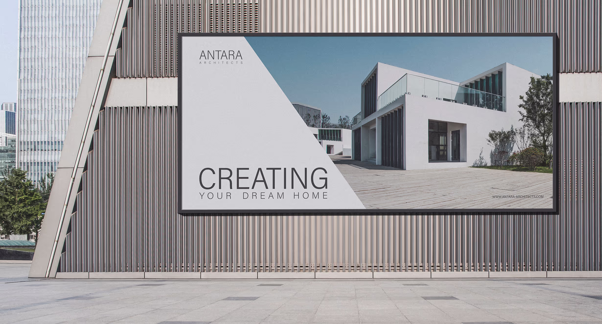 Billboard mock up for Antara branding. Minimalistic and modern.