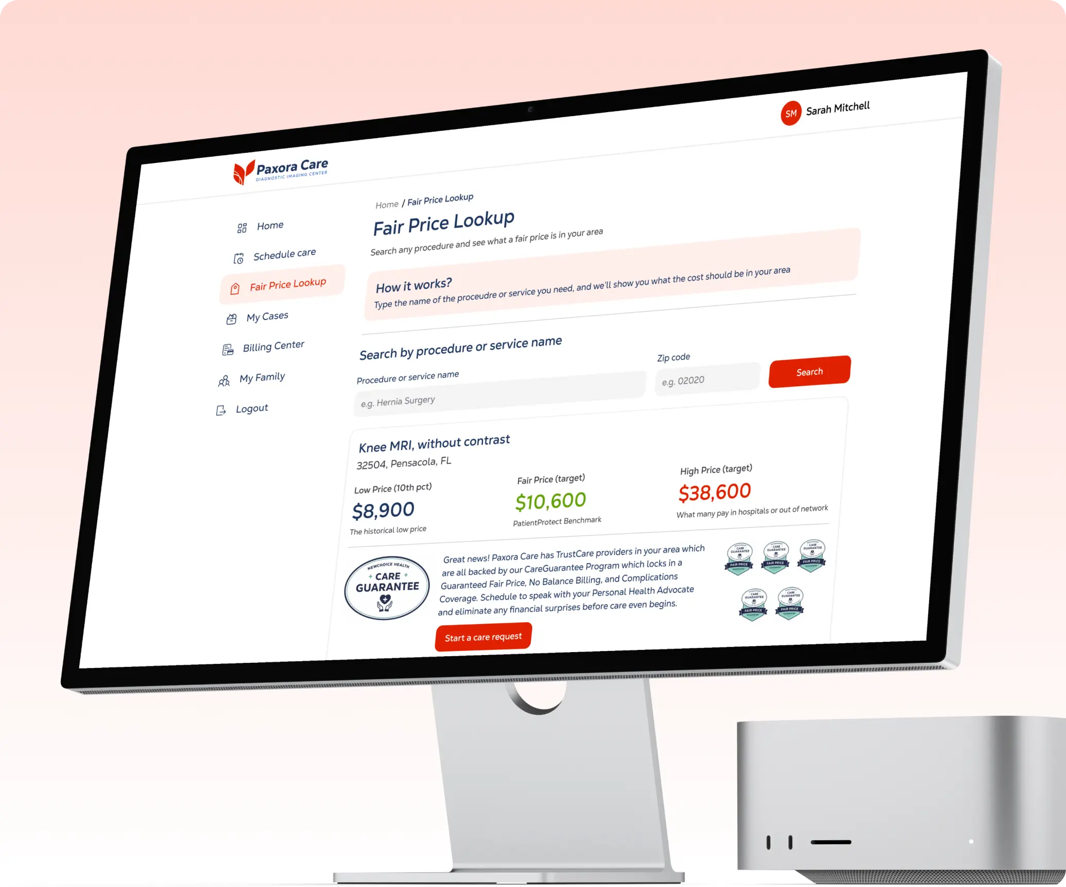 Healthcare portal on desktop