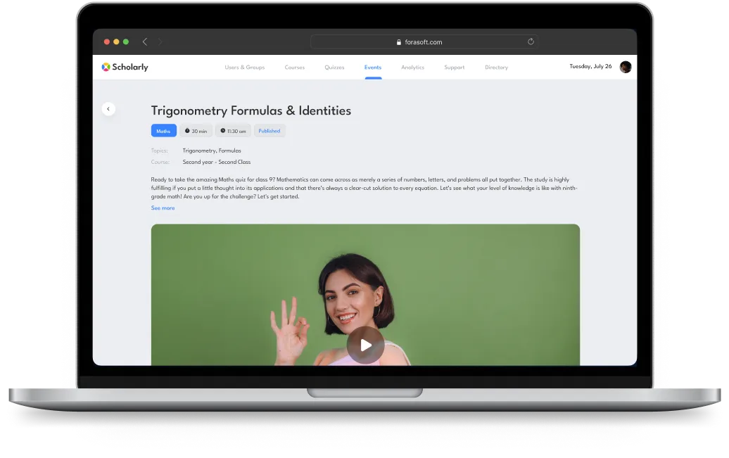 Laptop screen showing a Lesson page named Trigonometry Formulas & Identities