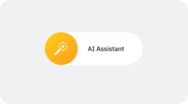 Button with a magic wand icon and text 'AI Assistant' on a light gray background.