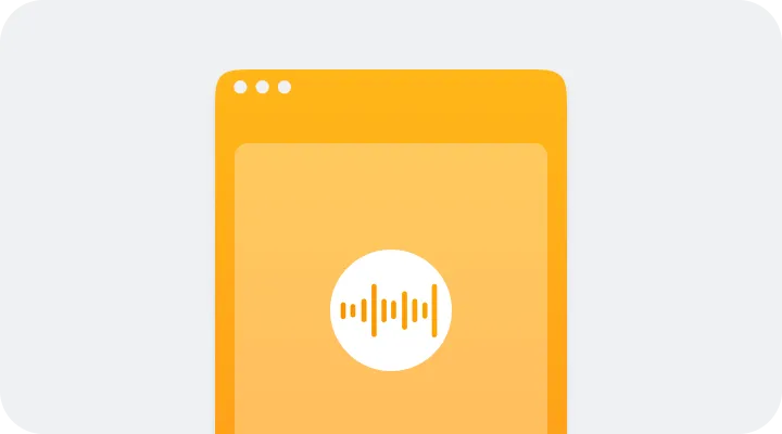 Illustration of a yellow-orange software window displaying a white circle with orange audio waveform bars inside.